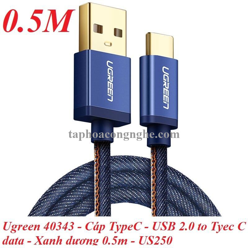 Ugreen 40343 0.5M màu Xanh Cáp sạc USB TypeC cao cấp US250 30040343